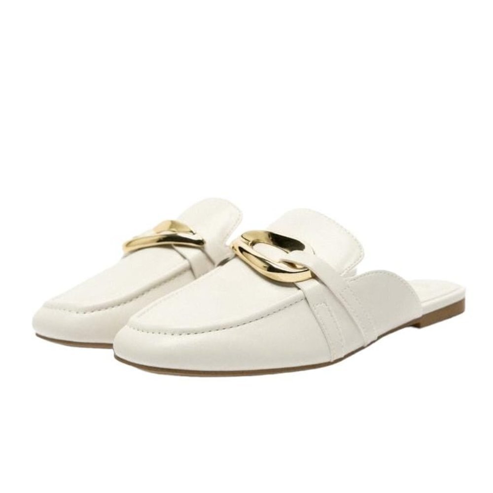 ZARA MULE LOAFERS WITH EMBELLISHED METALLIC DETAIL White SIZE 8 | 3531/110 z3 - Picture 1 of 10